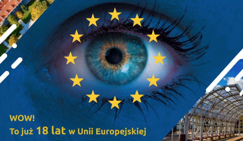Oko z niebieskim tłem i unijnymi gwiazdkami
